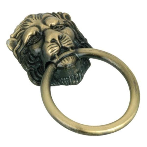 Richelieu BP30271AE: 63mm Provence Lion's Head Ring Cabinet Pull - Antique English