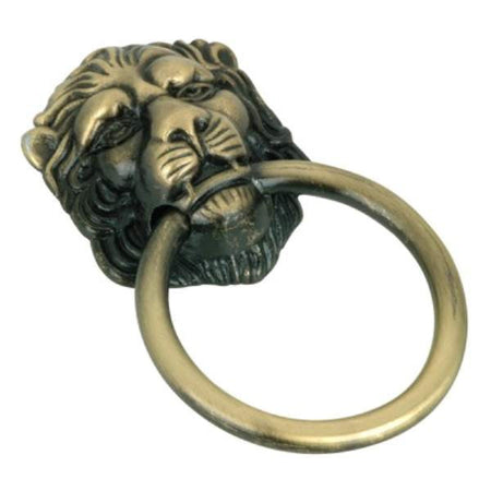 Richelieu BP30271AE: 63mm Provence Lion's Head Ring Cabinet Pull - Antique English