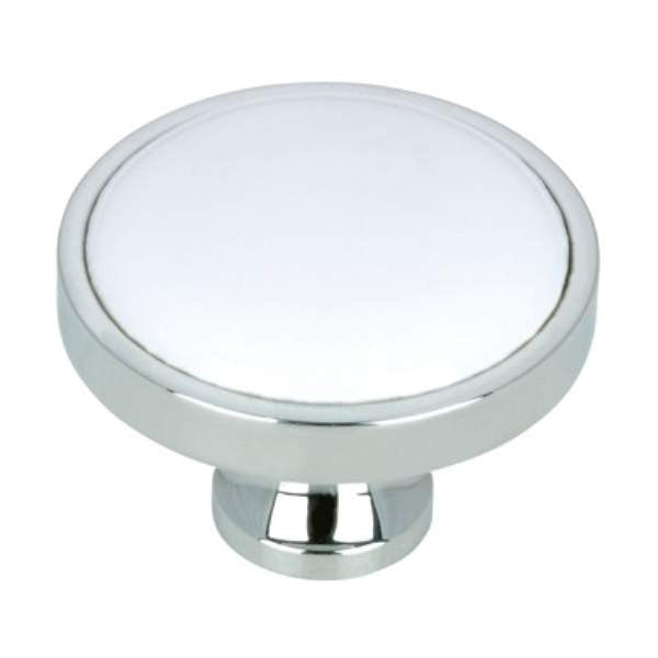 Richelieu BP441814030: 1-1/4" Cherbourg Ceramic Cabinet Knob - Polished Chrome/White
