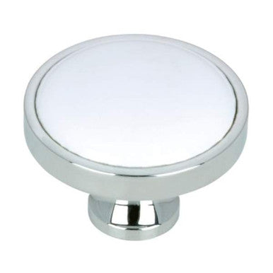 Richelieu BP441814030: 1-1/4" Cherbourg Ceramic Cabinet Knob - Polished Chrome/White