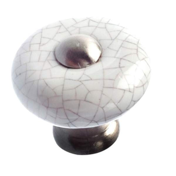 Richelieu BP33477195304: 32mm Cherbourg Ceramic Cabinet Knob - Polished Nickel/Crackled White