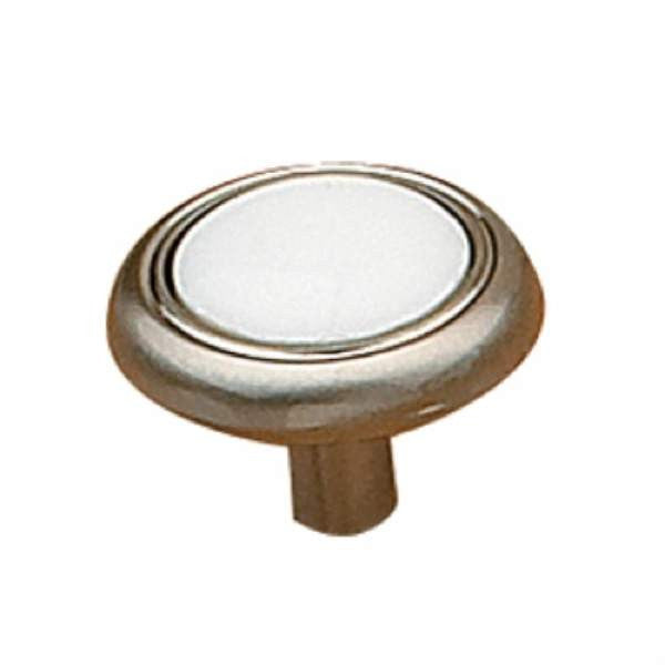 Richelieu BP381619530: 1-1/4" Cherbourg Ceramic Cabinet Knob - Polished Nickel/White