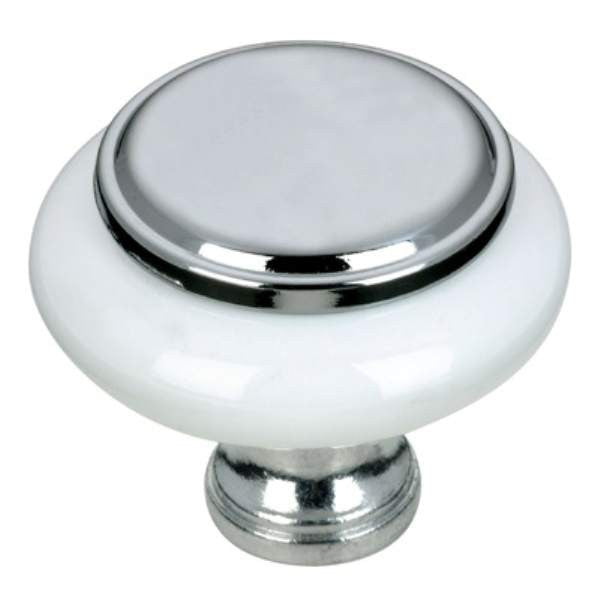 Richelieu BP7624614030: 1-1/4" Cherbourg Ceramic Cabinet Knob - Polished Chrome/White