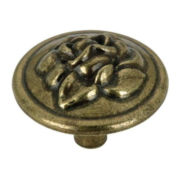 Richelieu BP46853AE: 32mm Provence Rose Embossed Cabinet Knob - Antique English