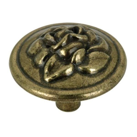Richelieu BP46853AE: 32mm Provence Rose Embossed Cabinet Knob - Antique English
