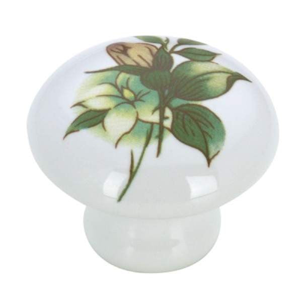 Richelieu BP336121266: 1-3/8" Eclectic Ceramic Cabinet Knob - Green Flower