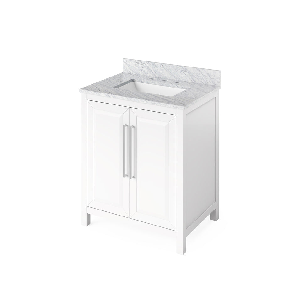 Jeffrey Alexander 30" Cade Single Bowl Vanity - White Cabinet with White Carrara Marble Top