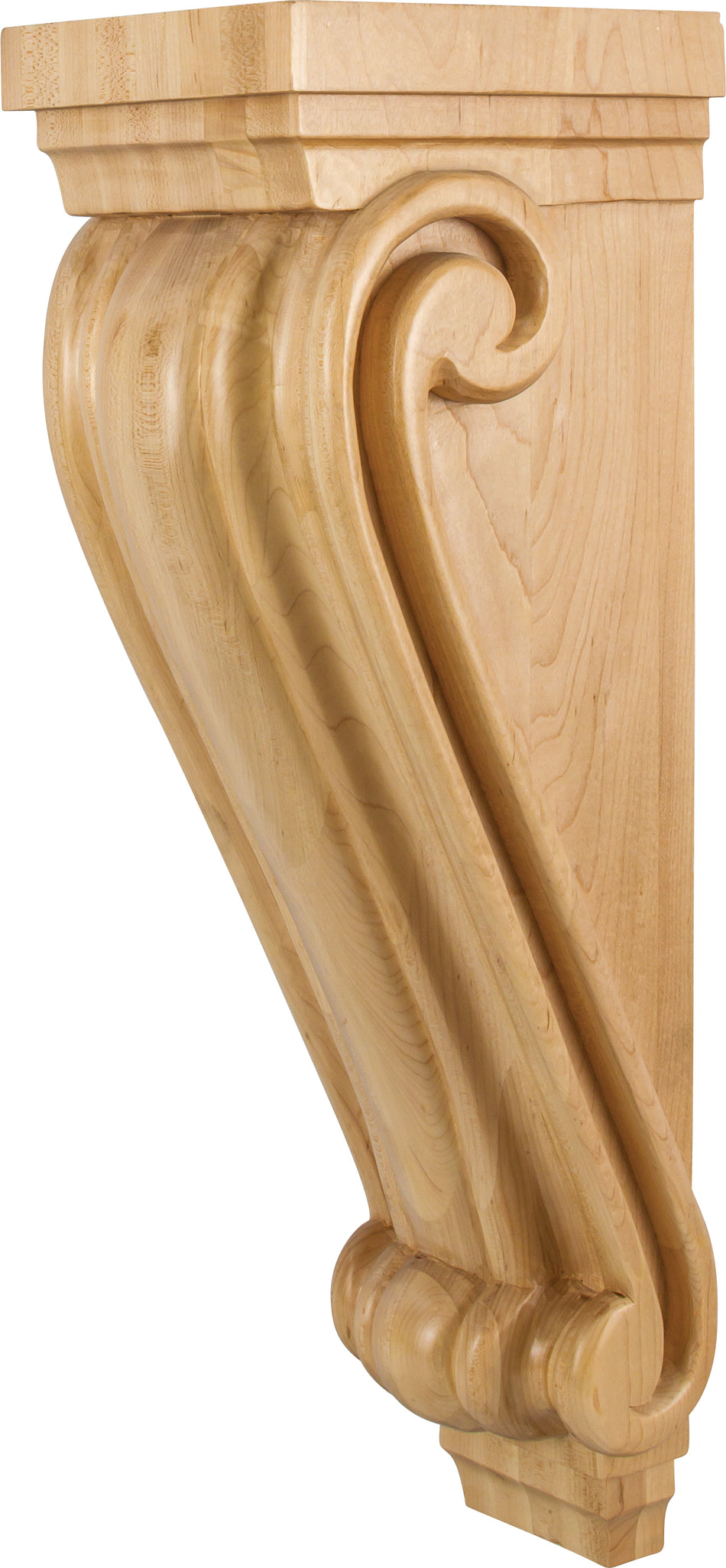 Hardware Resources CORC-3RW: 6-3/4" x 7-5/8" x 22" Scrolled Corbel - Rubberwood