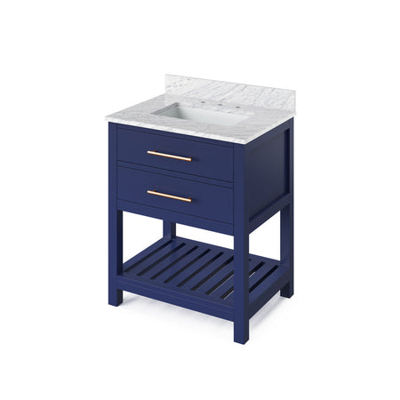 Jeffrey Alexander 30" Wavecrest Single Bowl Vanity - Hale Blue Cabinet with White Carrara Marble Top