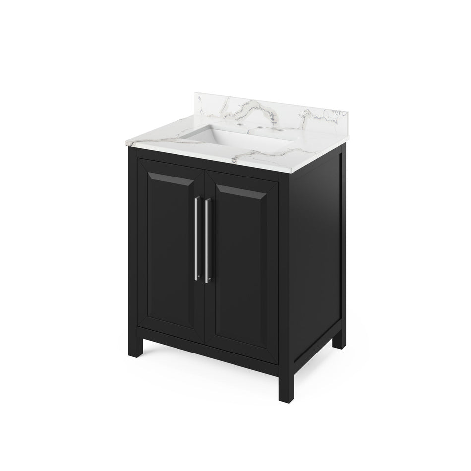 Jeffrey Alexander 30" Cade Single Bowl Vanity - Black Cabinet with Calacatta Vienna Quartz Top