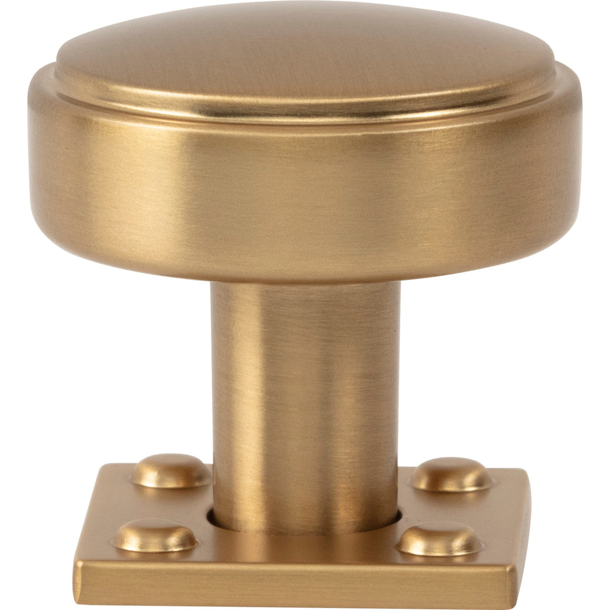 Atlas A540-WB: 1-1/4"  Benning Round Cabinet Knob w/Backplate - Warm Brass