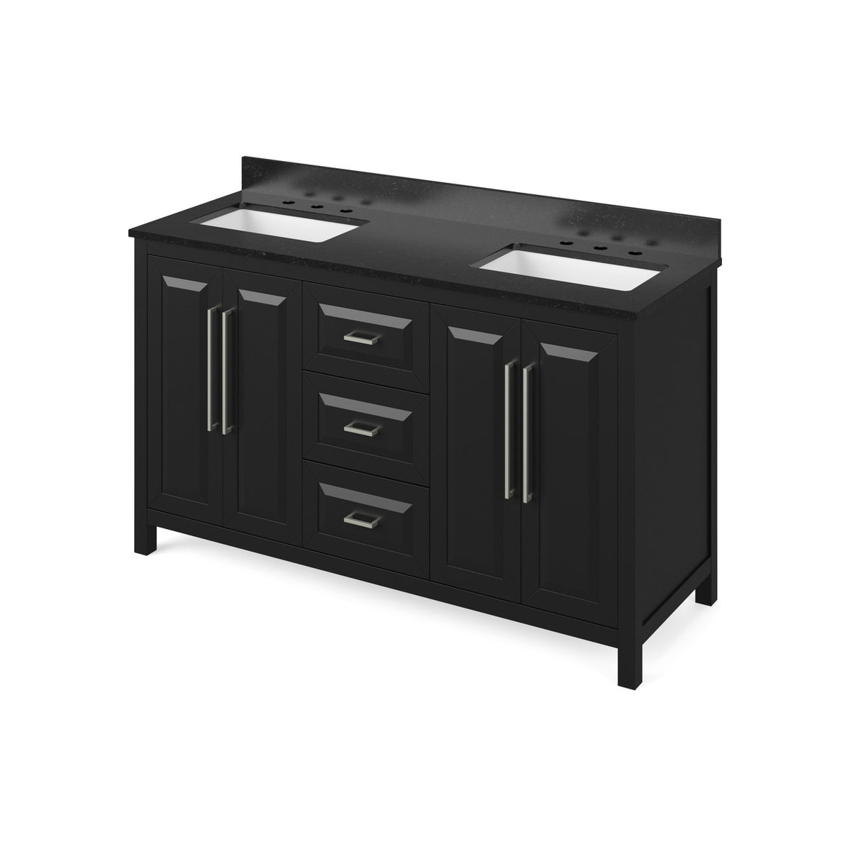 Jeffrey Alexander 60" Cade Double Bowl Vanity - Black Cabinet with Black Granite Top