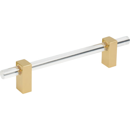 Jeffrey Alexander 578-128BG: 128mm cc Spencer Bar Cabinet Pull - Brushed Gold/Clear Acrylic