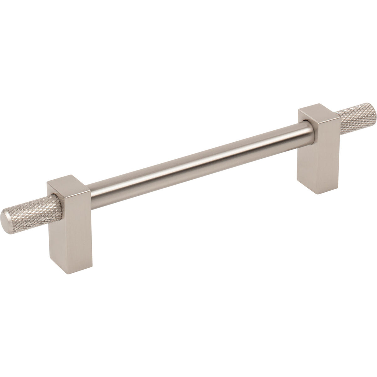Jeffrey Alexander 698-128SN: 128mm cc Larkin Knurled Ends Bar Cabinet Pull - Satin Nickel
