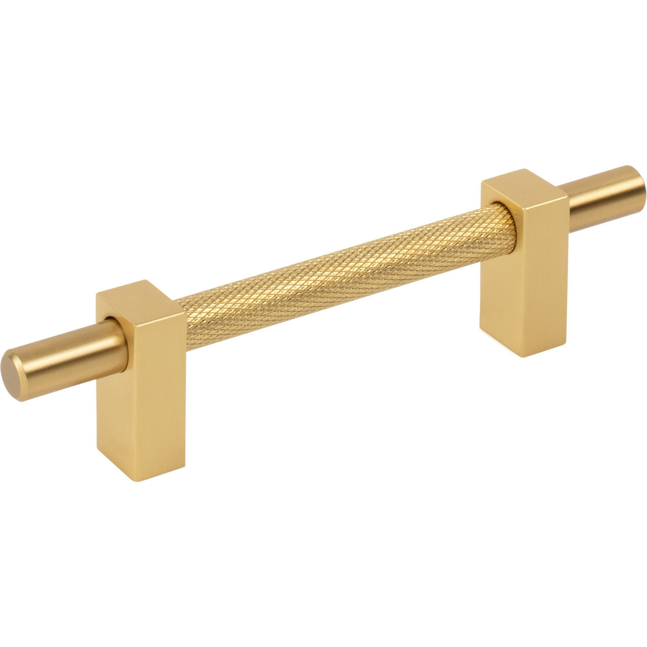 Jeffrey Alexander 598-96BG: 96mm cc Larkin Knurled Center Bar Cabinet Pull - Brushed Gold