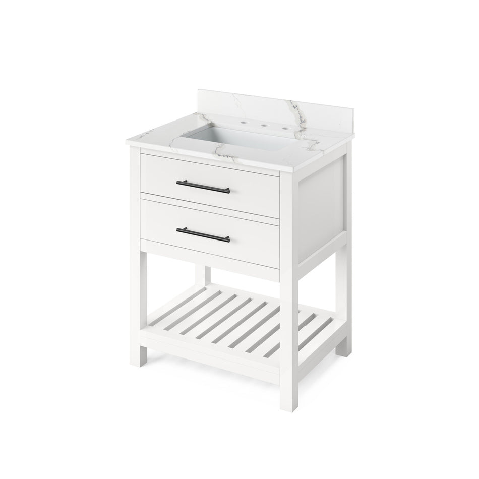 Jeffrey Alexander 30" Wavecrest Single Bowl Vanity - White Cabinet with Calacatta Vienna Quartz Top