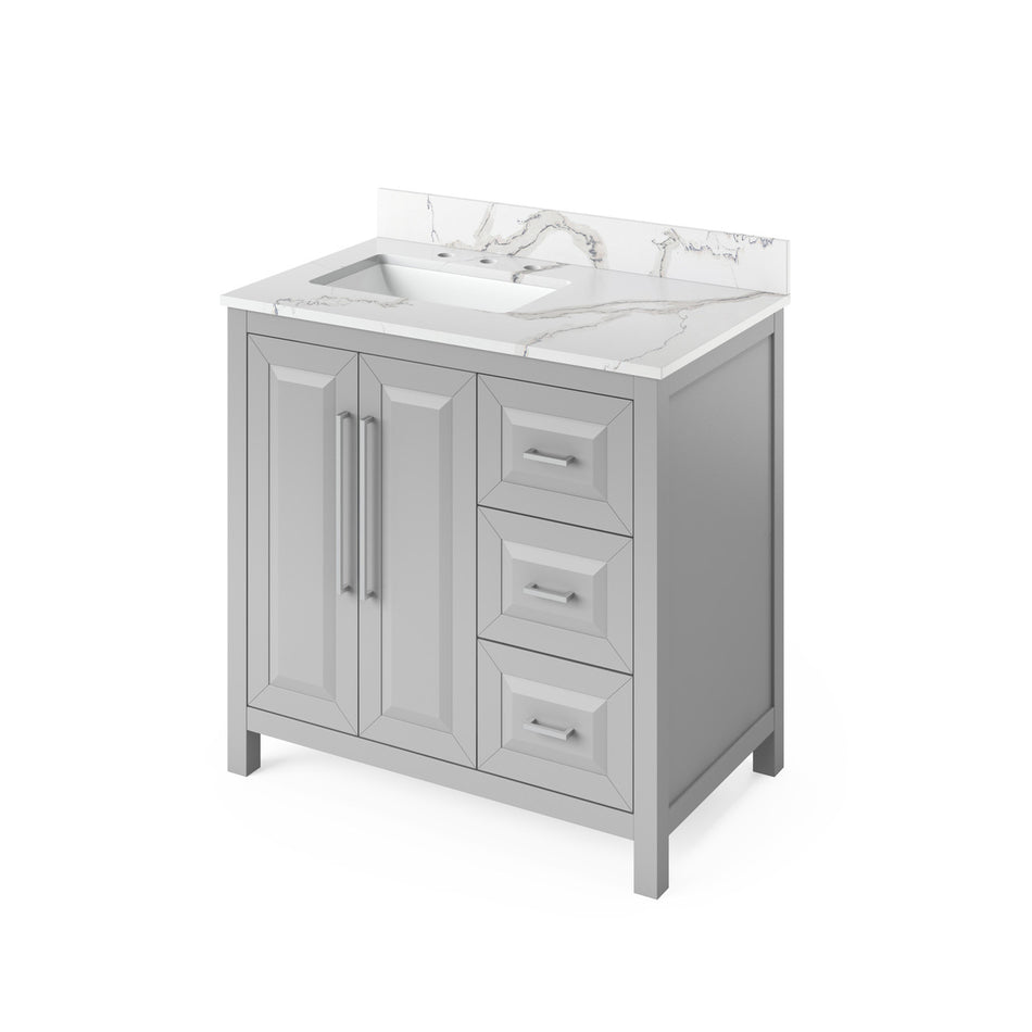 Jeffrey Alexander 36" Cade Single Bowl Vanity - Grey Cabinet with Calacatta Vienna Quartz Top