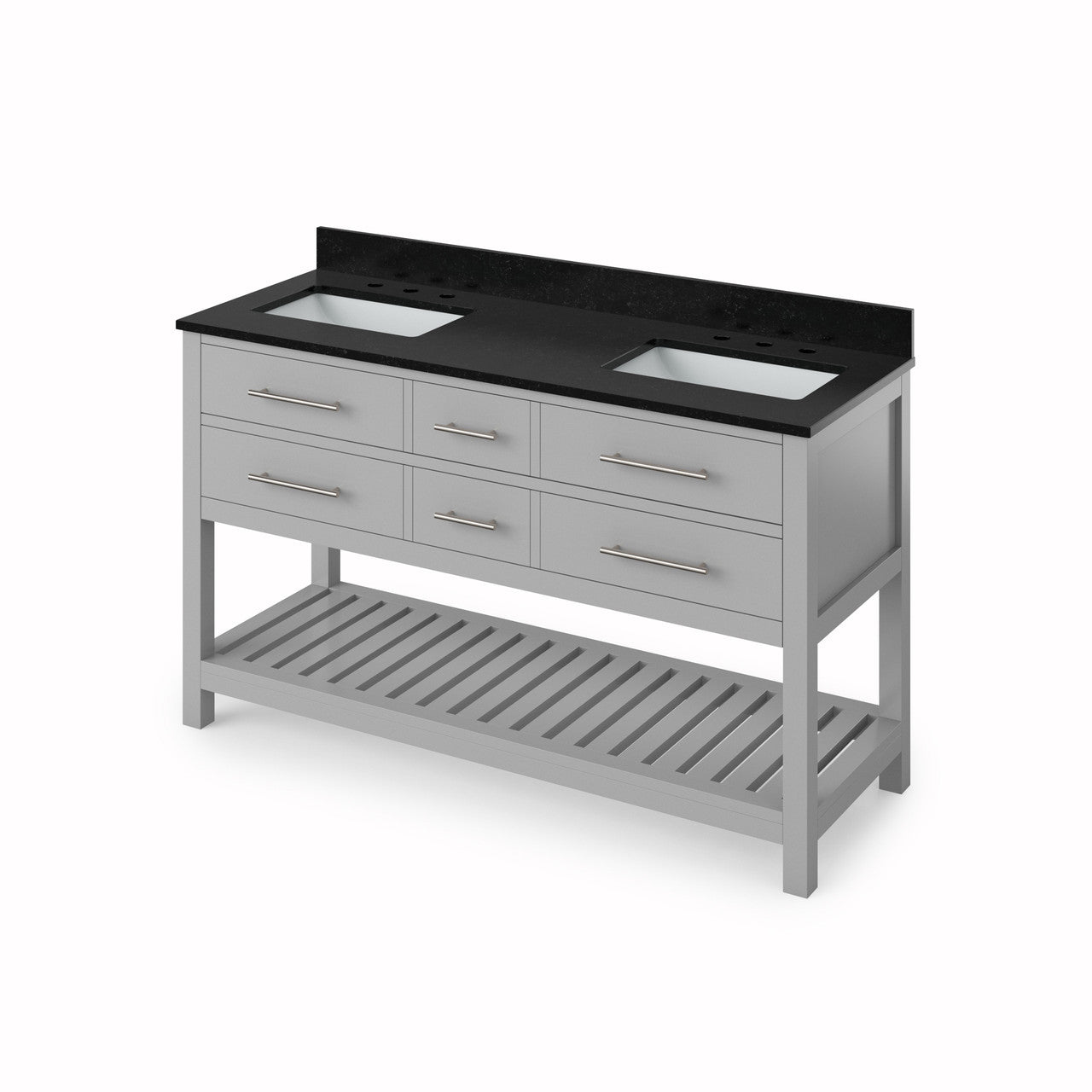 Jeffrey Alexander 60" Wavecrest Double Bowl Vanity - Grey Cabinet with Black Granite Top