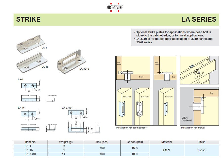 Sugatsune strikeplates catalog page