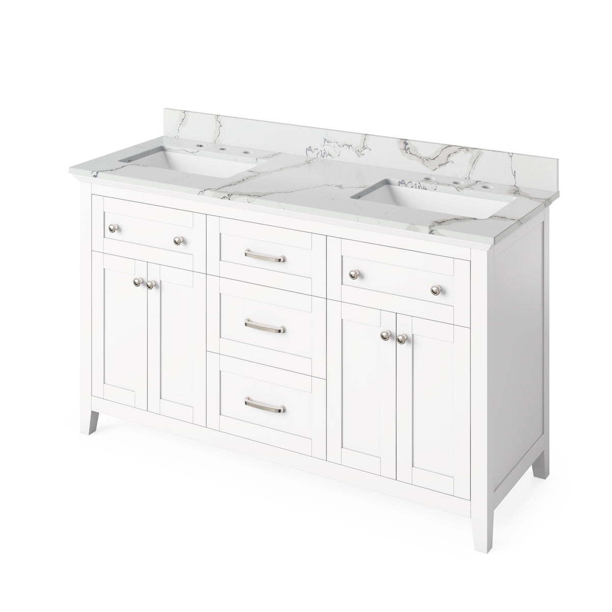 Jeffrey Alexander 60" Chatham Double Bowl Vanity - White Cabinet with Calacatta Vienna Quartz Top