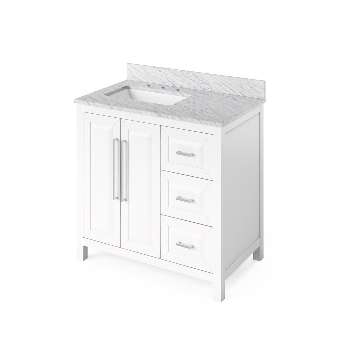 Jeffrey Alexander 36" Cade Single Bowl Vanity - White Cabinet with White Carrara Marble Top