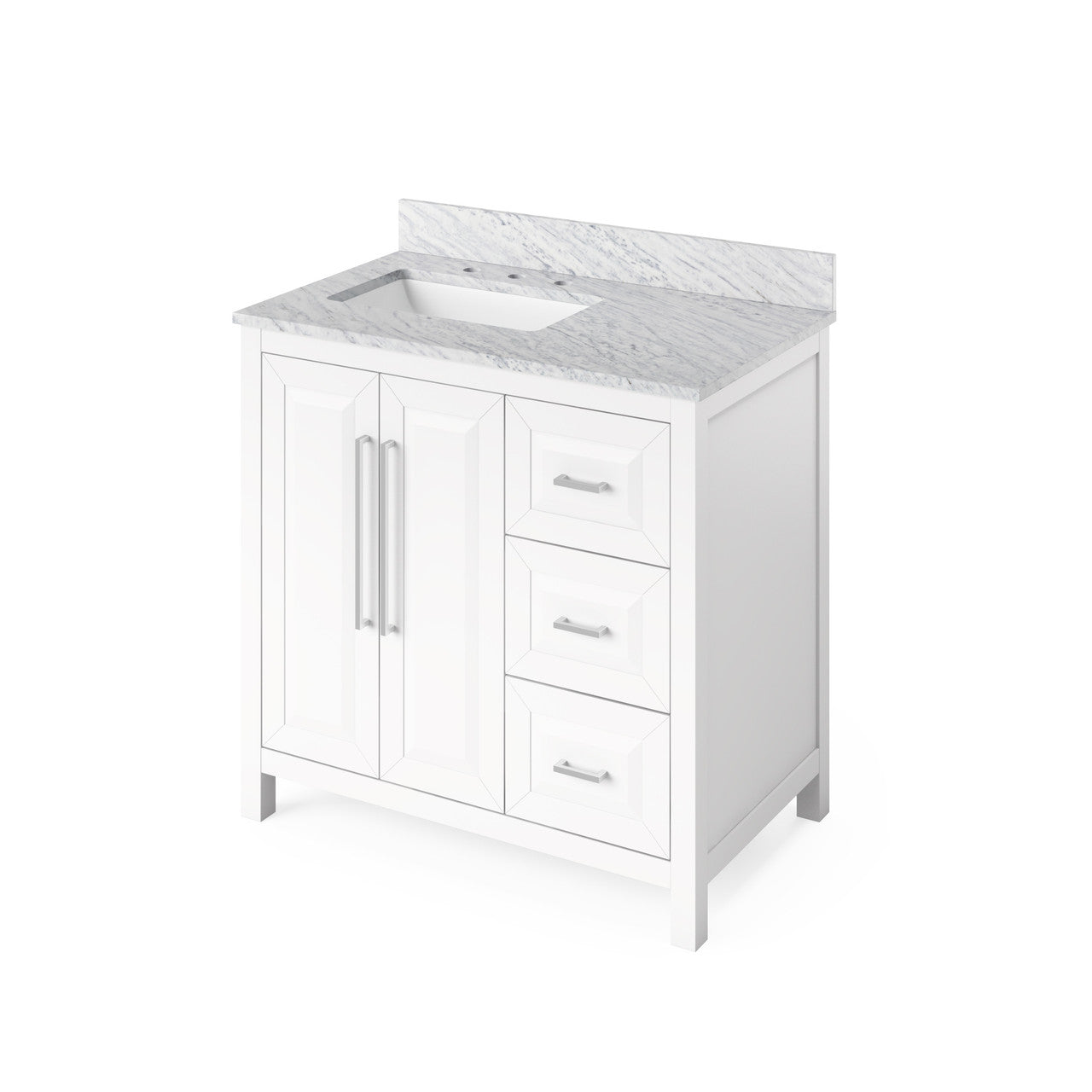 Jeffrey Alexander 36" Cade Single Bowl Vanity - White Cabinet with White Carrara Marble Top
