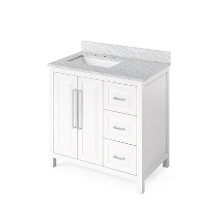 Jeffrey Alexander 36" Cade Single Bowl Vanity - White Cabinet with White Carrara Marble Top
