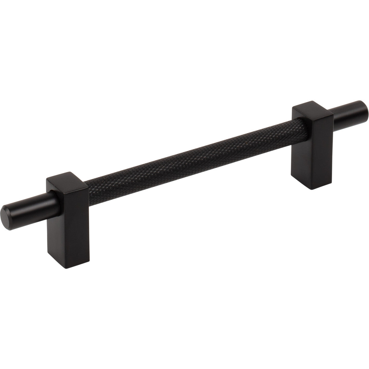 Jeffrey Alexander 598-128MB: 128mm cc Larkin Knurled Center Bar Cabinet Pull - Matte Black