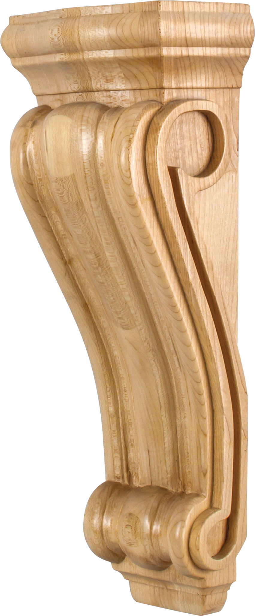 Hardware Resources CORN-4RW: 5-1/2" x 3-1/2" x 14" Scrolled Corbel - Rubberwood