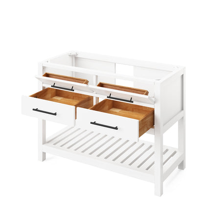 Cabinet showing open doors and/or drawers.