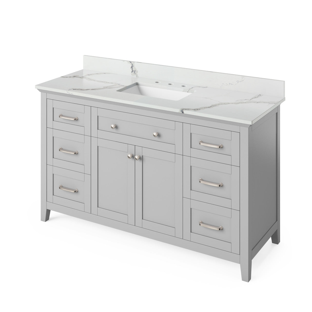 Jeffrey Alexander 60" Chatham Single Bowl Vanity - Grey Cabinet with Calacatta Vienna Quartz Top