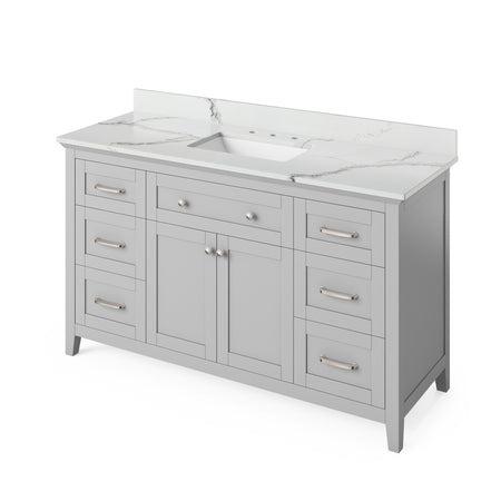 Jeffrey Alexander 60" Chatham Single Bowl Vanity - Grey Cabinet with Calacatta Vienna Quartz Top