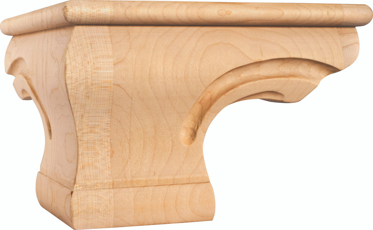 Hardware Resources PFCS2-B-OK: 6-3/4" x 6-3/4" x 4-1/2" Beaded Corner Pedestal Foot - Oak