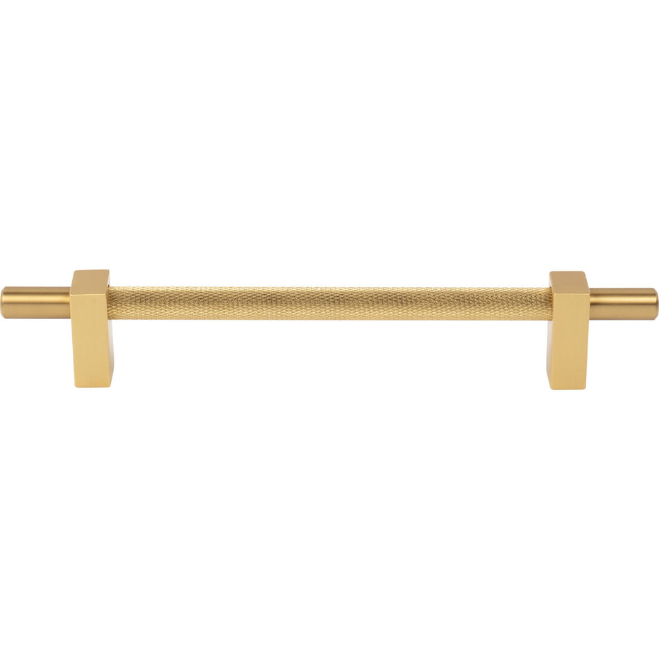 Jeffrey Alexander 598-160BG: 160mm cc Larkin Knurled Center Bar Cabinet Pull - Brushed Gold