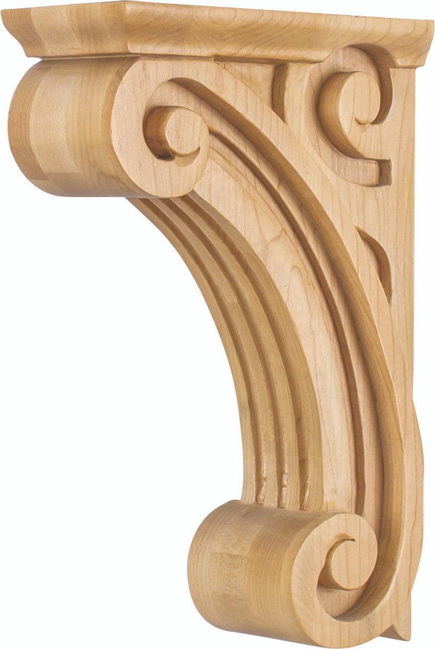 Hardware Resources COR4-1RW: 3" x 6-1/2" x 10" Scrolled Fluted Corbel - Rubberwood