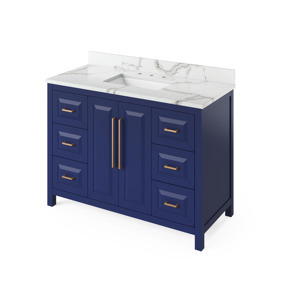 Jeffrey Alexander 48" Cade Single Bowl Vanity - Hale Blue Cabinet with Calacatta Vienna Quartz Top