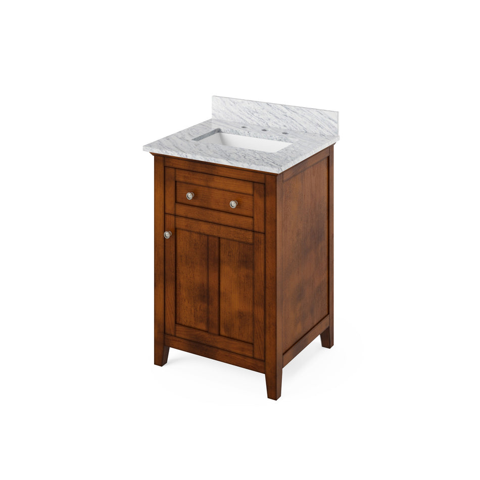Jeffrey Alexander 24" Chatham Single Bowl Vanity - Chocolate Cabinet with White Carrara Marble Top