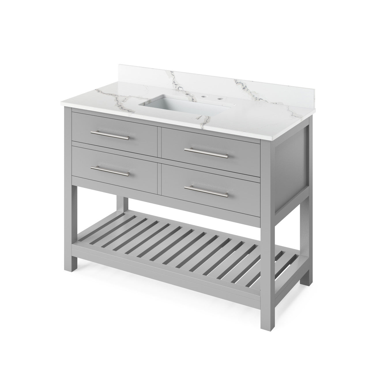 Jeffrey Alexander 48" Wavecrest Single Bowl Vanity - Grey Cabinet with Calacatta Vienna Quartz Top