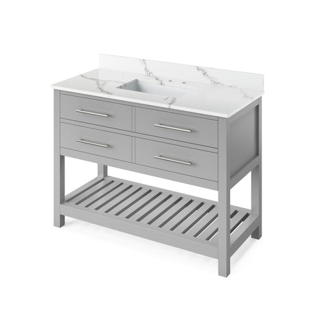 Jeffrey Alexander 48" Wavecrest Single Bowl Vanity - Grey Cabinet with Calacatta Vienna Quartz Top