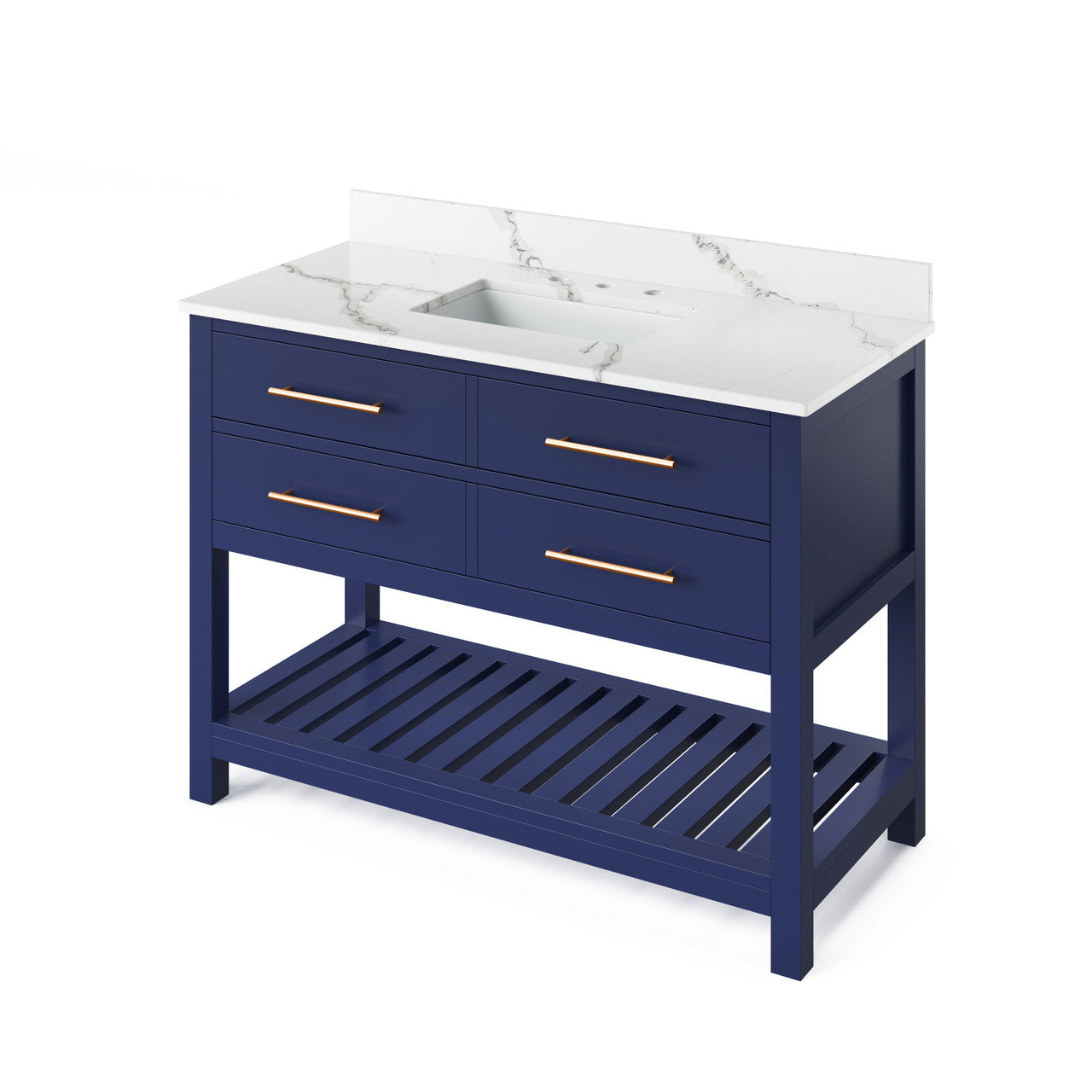 Jeffrey Alexander 48" Wavecrest Single Bowl Vanity - Hale Blue Cabinet with Calacatta Vienna Quartz Top