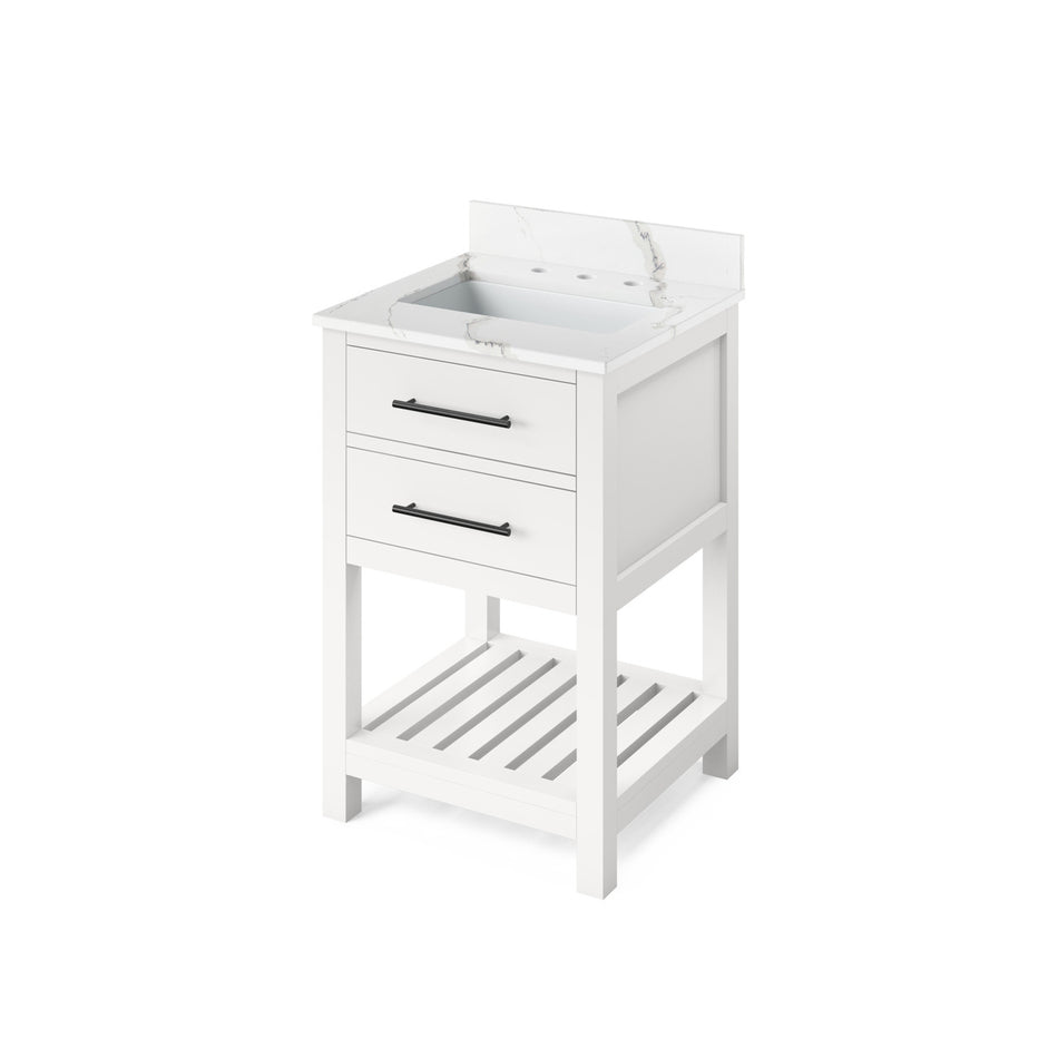 Jeffrey Alexander 24" Wavecrest Single Bowl Vanity - White Cabinet with Calacatta Vienna Quartz Top