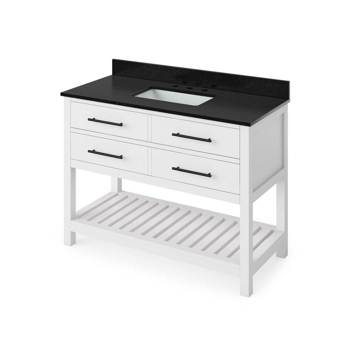 Jeffrey Alexander 48" Wavecrest Single Bowl Vanity - White Cabinet with Black Granite Top