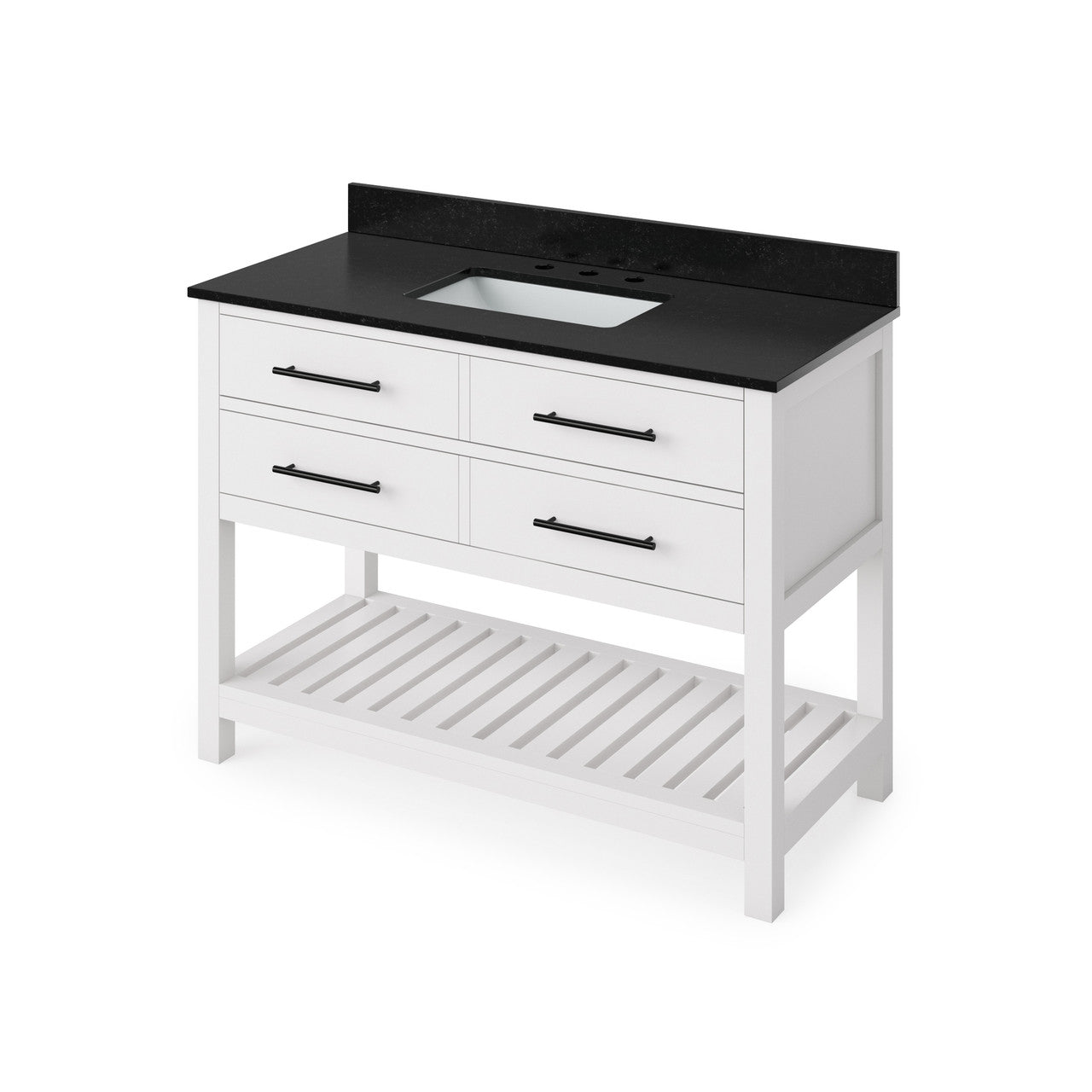 Jeffrey Alexander 48" Wavecrest Single Bowl Vanity - White Cabinet with Black Granite Top