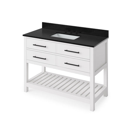 Jeffrey Alexander 48" Wavecrest Single Bowl Vanity - White Cabinet with Black Granite Top