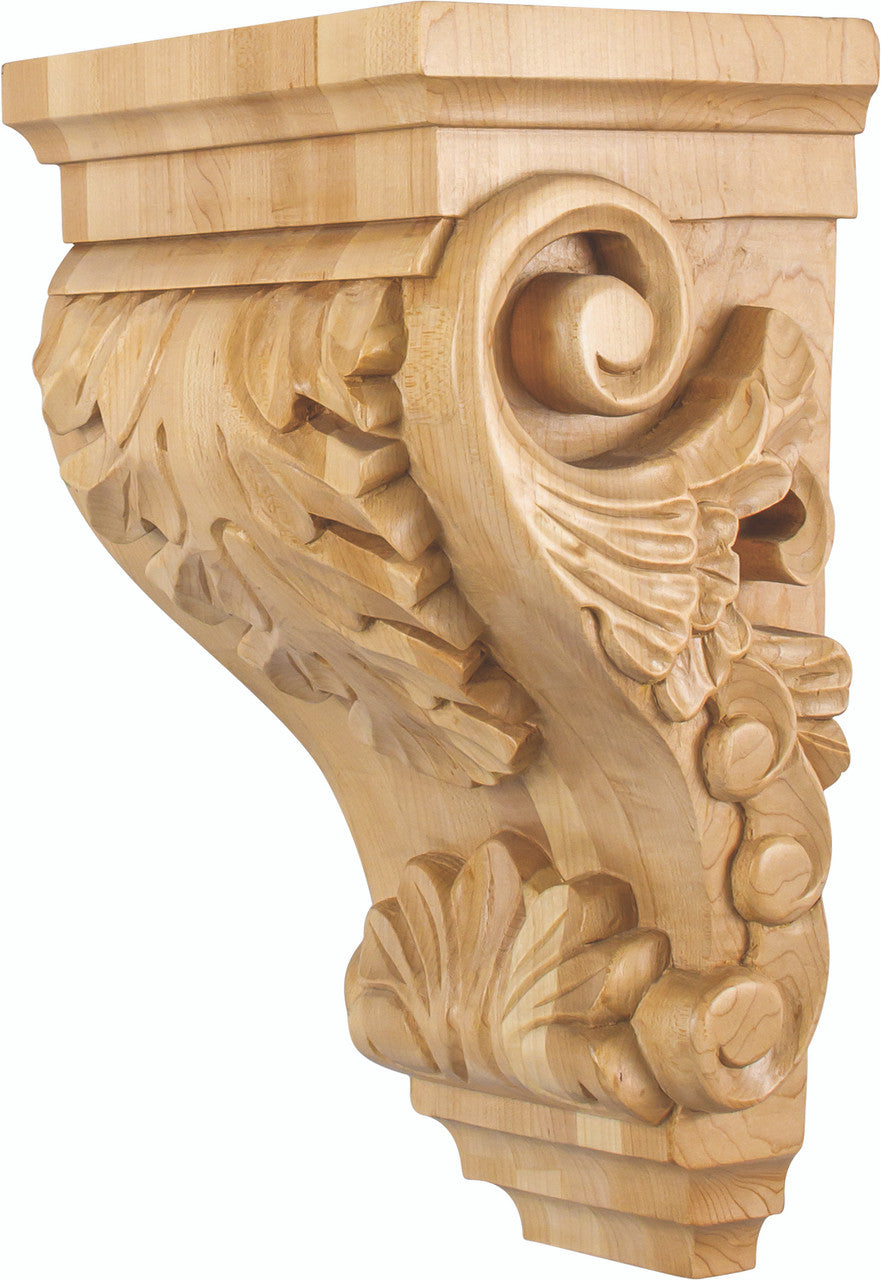 Hardware Resources CORB-4RW: 8-1/4" x 6-1/4" x 14" Acanthus Corbel - Rubberwood