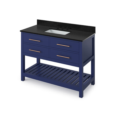 Jeffrey Alexander 48" Wavecrest Single Bowl Vanity - Hale Blue Cabinet with Black Granite Top