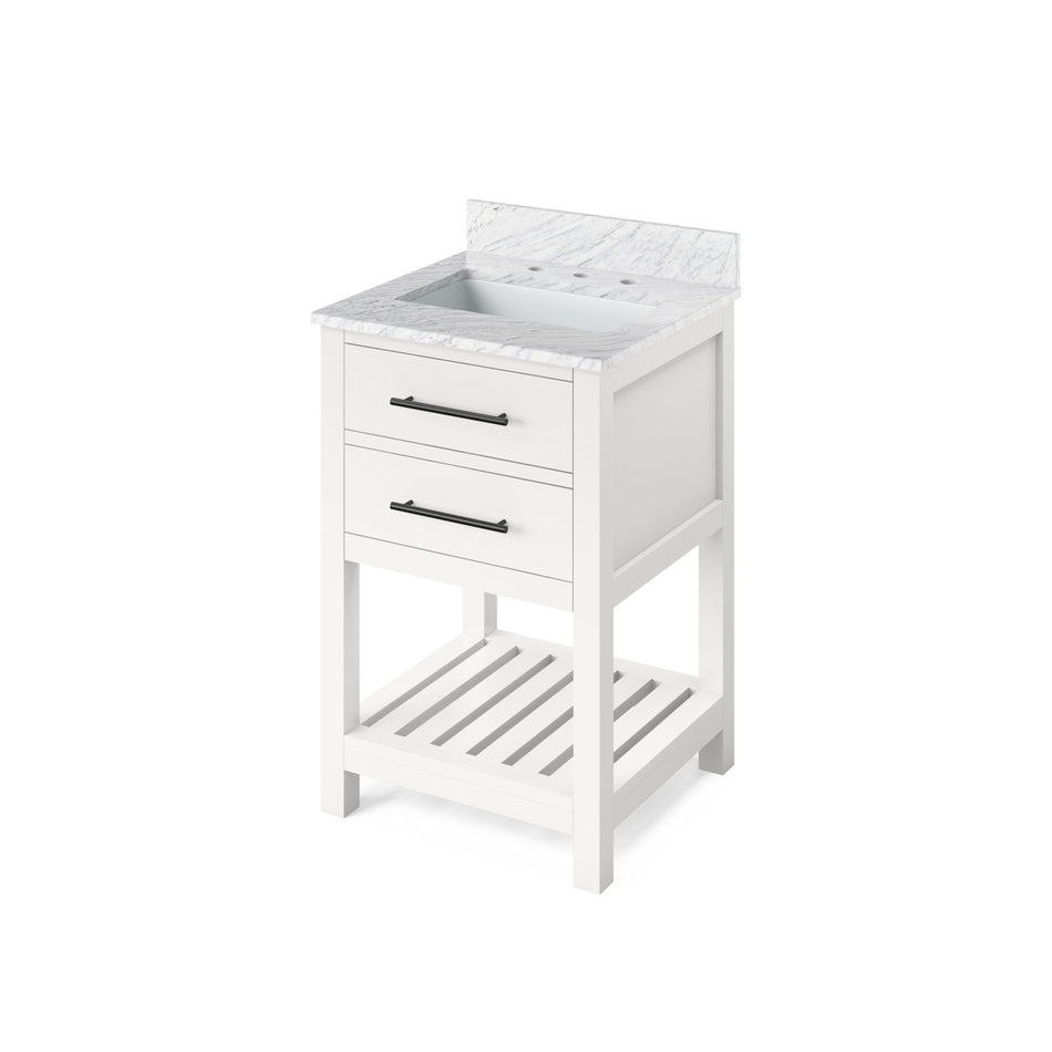 Jeffrey Alexander 24" Wavecrest Single Bowl Vanity - White Cabinet with White Carrara Marble Top