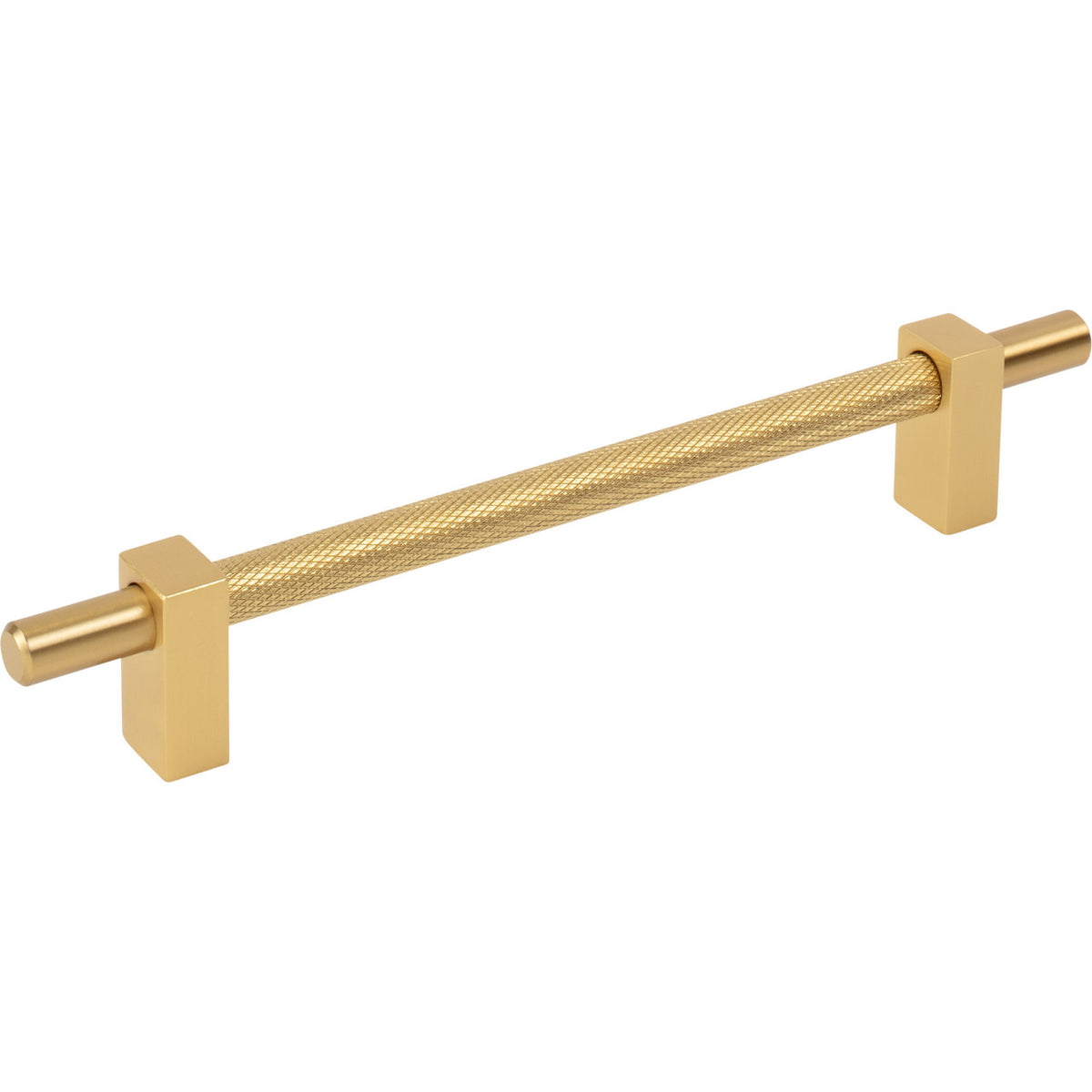 Jeffrey Alexander 598-160BG: 160mm cc Larkin Knurled Center Bar Cabinet Pull - Brushed Gold