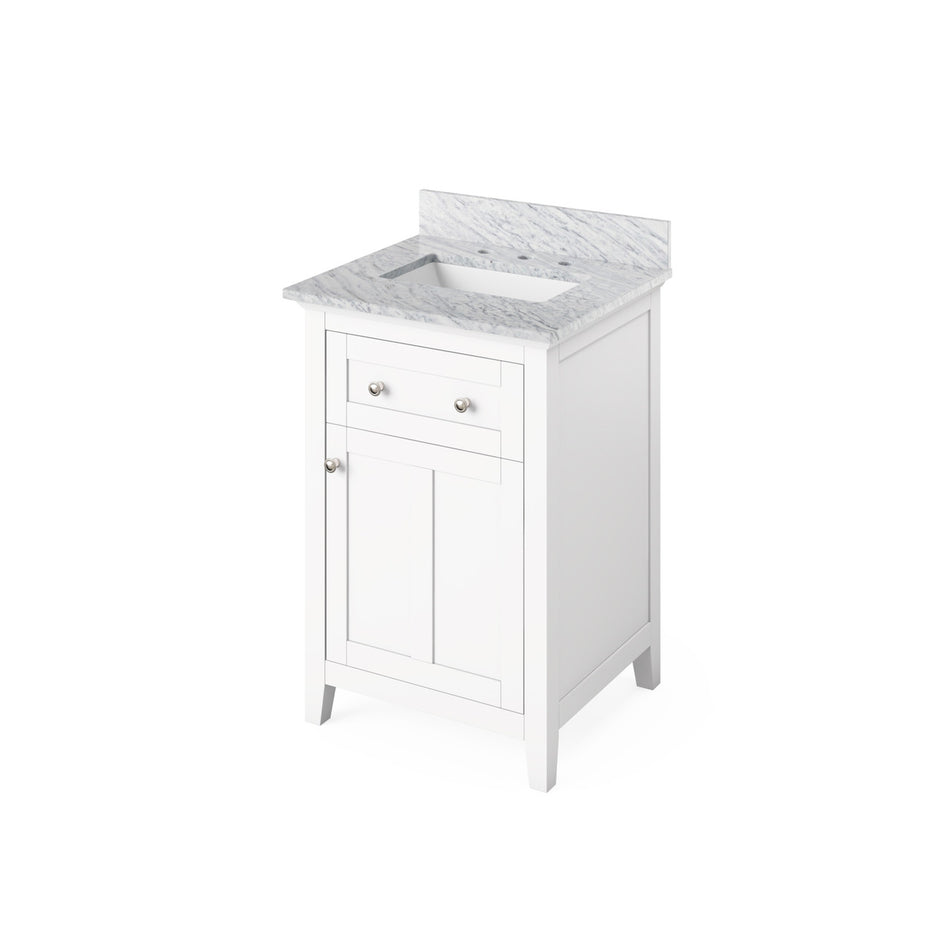 Jeffrey Alexander 24" Chatham Single Bowl Vanity - White Cabinet with White Carrara Marble Top