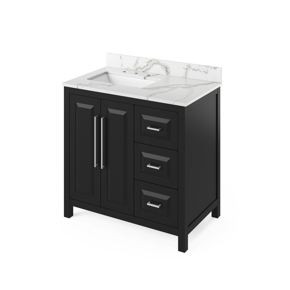 Jeffrey Alexander 36" Cade Single Bowl Vanity - Black Cabinet with Calacatta Vienna Quartz Top